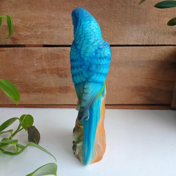 Parakeet Budgie Bird Figurine, Vintage Japan, Painted Ceramic Blue Yellow - Picture 6 of 9